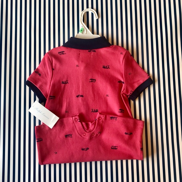 Ralph Lauren polo style onesie. Coral & Navy 18M - Picture 2 of 2